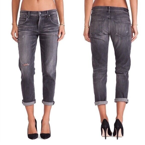 Agolde Isabel Slim Fit Boyfriend Distressed Denim Black Jeans Soft Rip 29 EUC - Picture 2 of 14